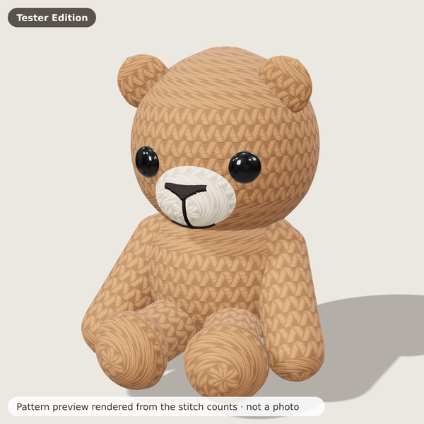 Barnaby the Pocket Teddy Bear: Pattern preview rendered from the stitch counts · not a photo