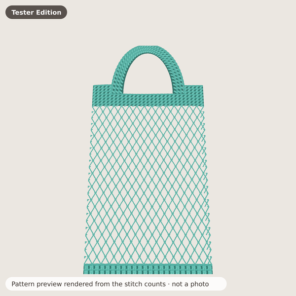 Market Mesh Tote: Pattern preview rendered from the stitch counts · not a photo