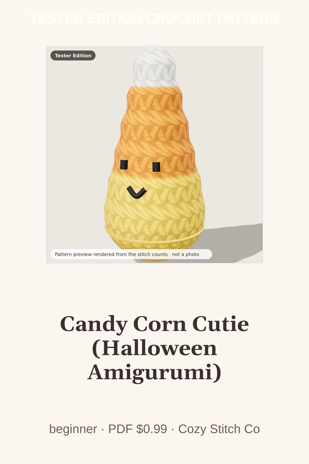 Pinterest pin for the Candy Corn Cutie (Halloween Amigurumi) crochet pattern
