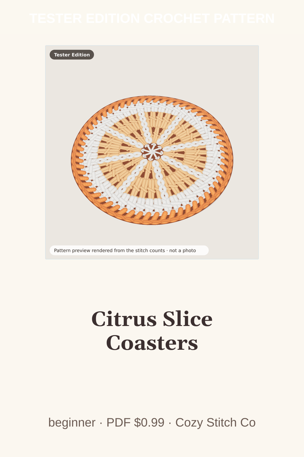 Pinterest pin for the Citrus Slice Coasters crochet pattern