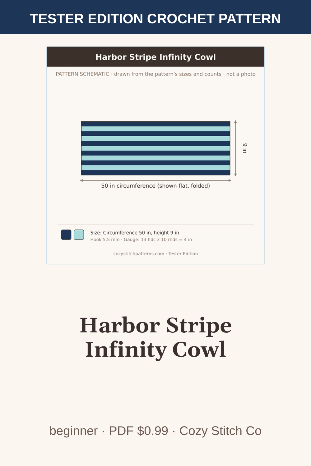 Pinterest pin for the Harbor Stripe Infinity Cowl crochet pattern