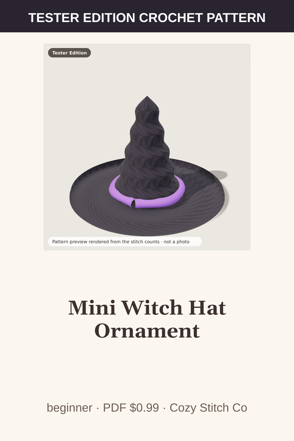 Pinterest pin for the Mini Witch Hat Ornament crochet pattern