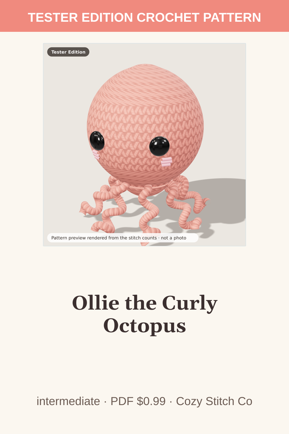 Pinterest pin for the Ollie the Curly Octopus crochet pattern