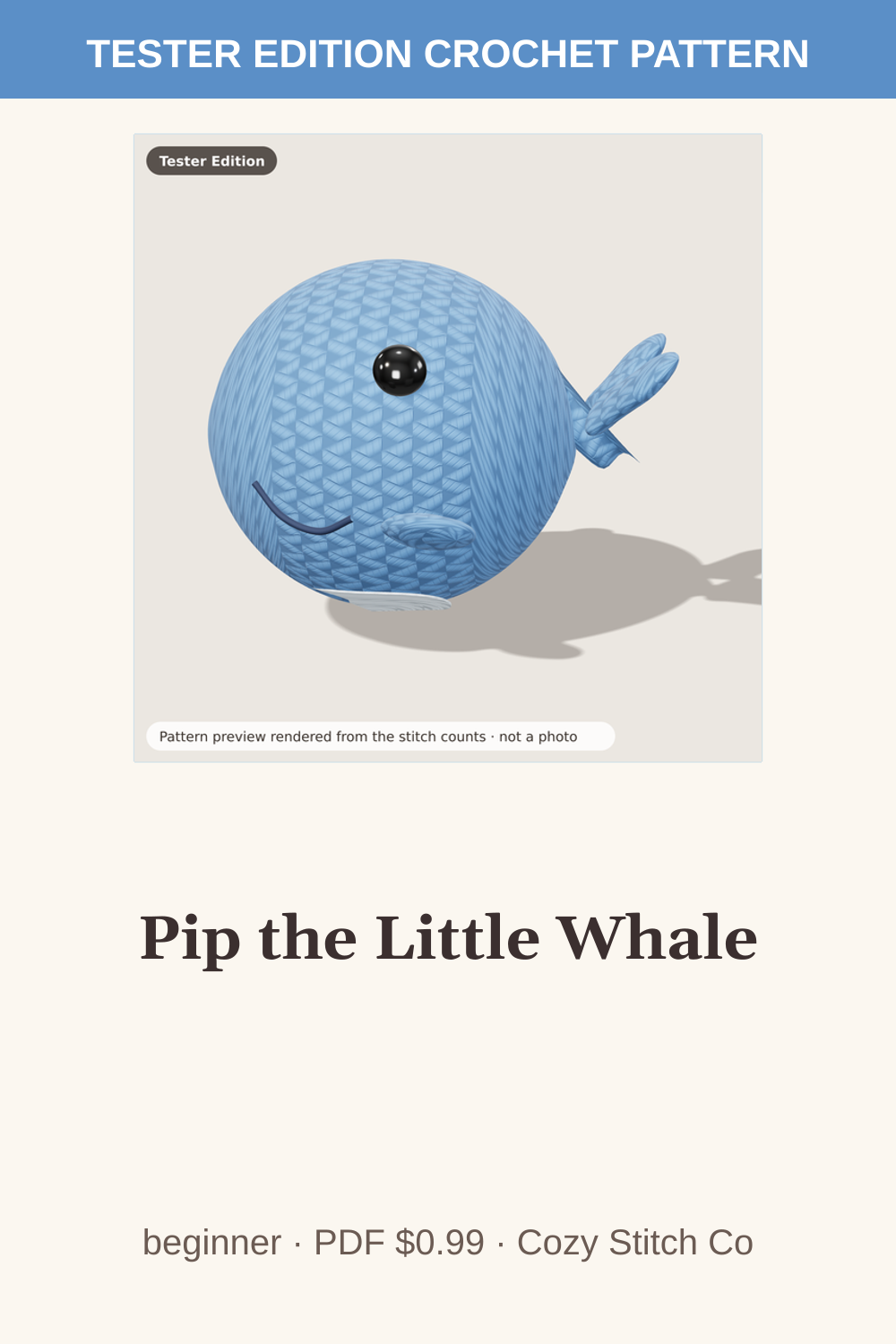Pinterest pin for the Pip the Little Whale crochet pattern