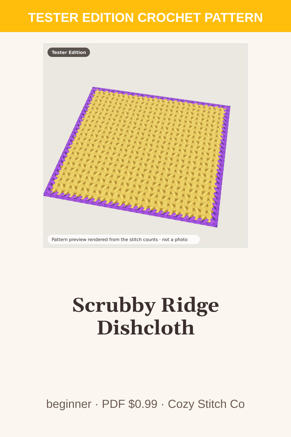 Pinterest pin for the Scrubby Ridge Dishcloth crochet pattern