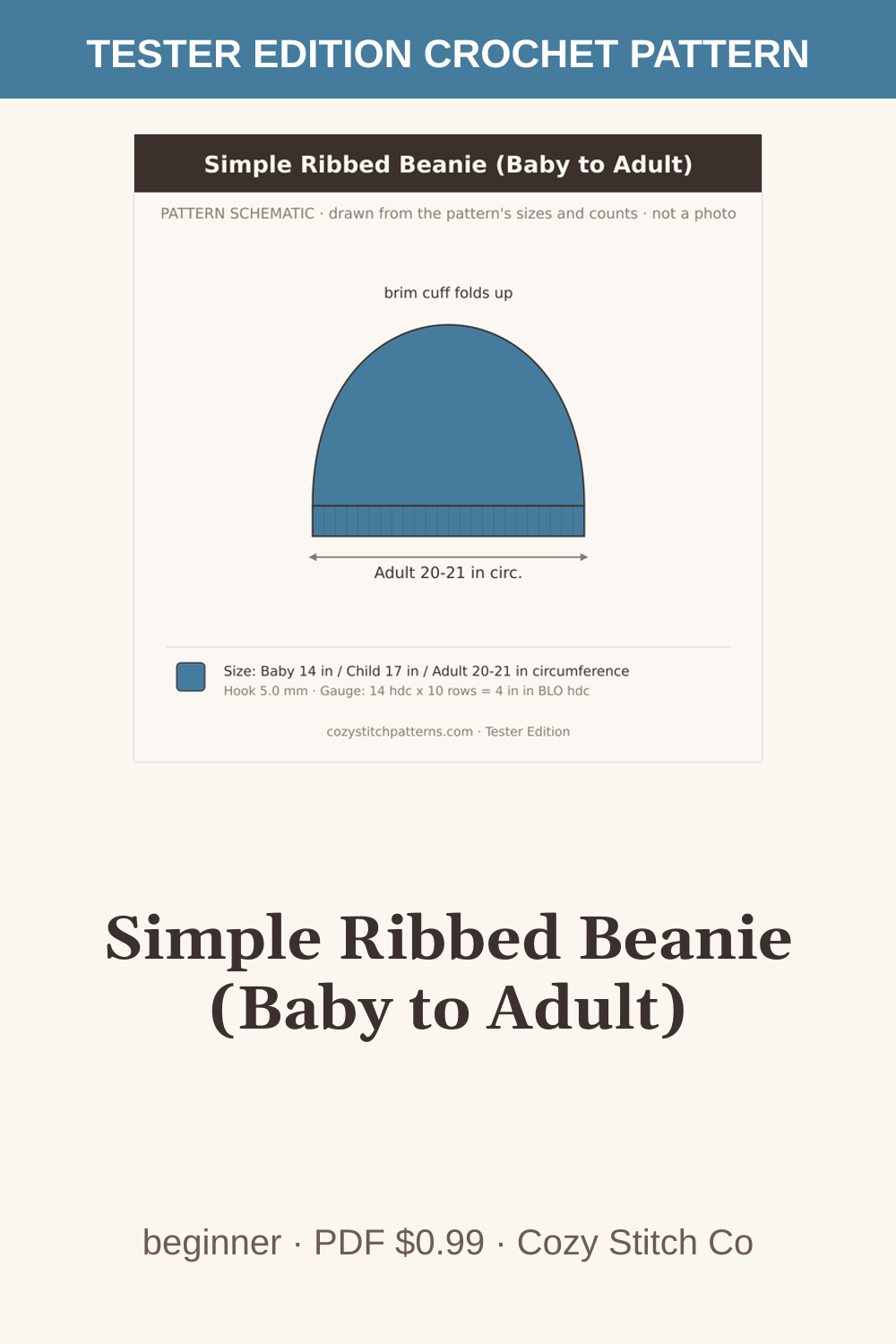 Pinterest pin for the Simple Ribbed Beanie (Baby to Adult) crochet pattern