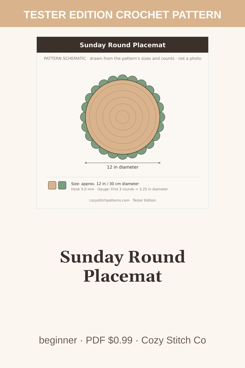 Pinterest pin for the Sunday Round Placemat crochet pattern
