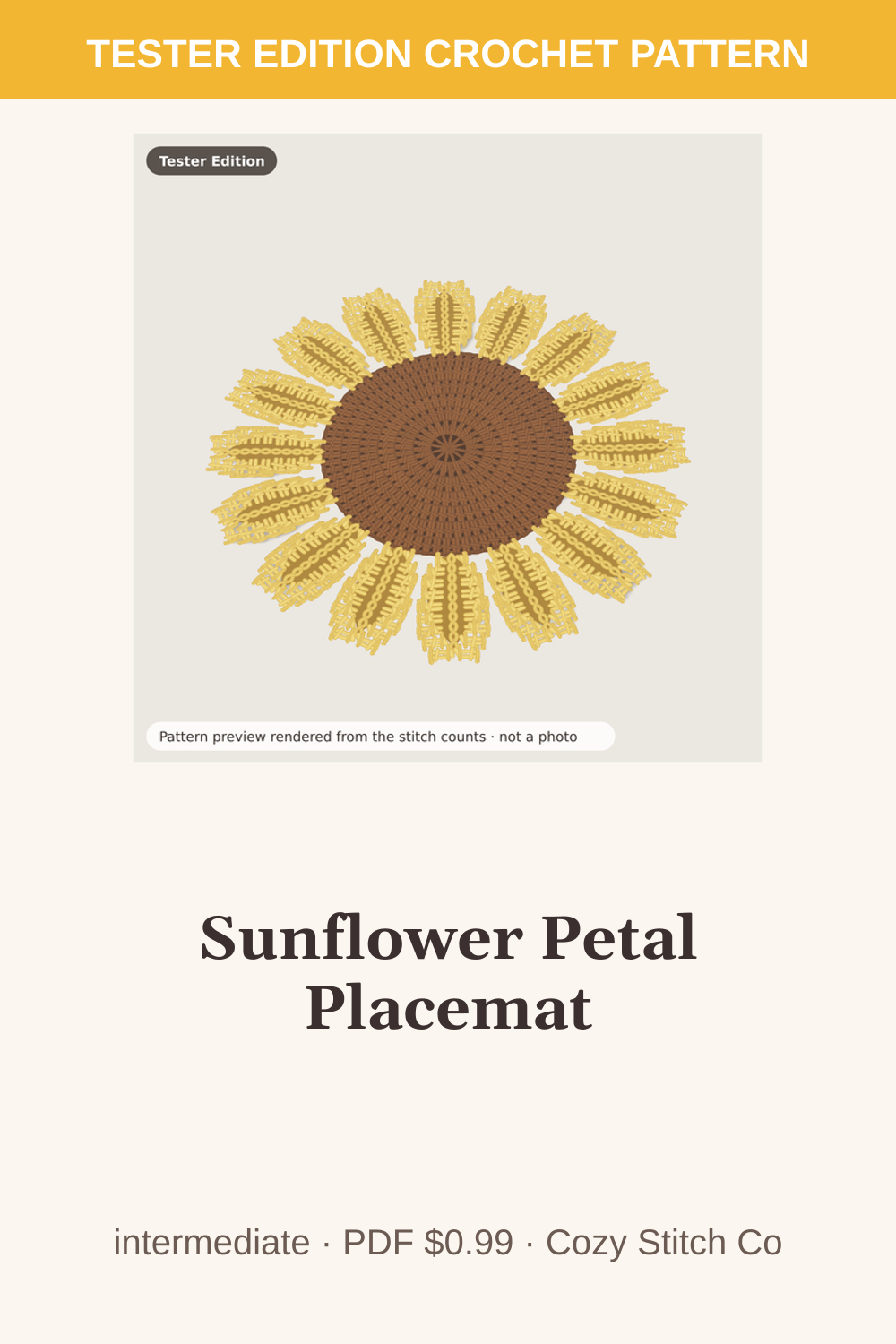 Pinterest pin for the Sunflower Petal Placemat crochet pattern