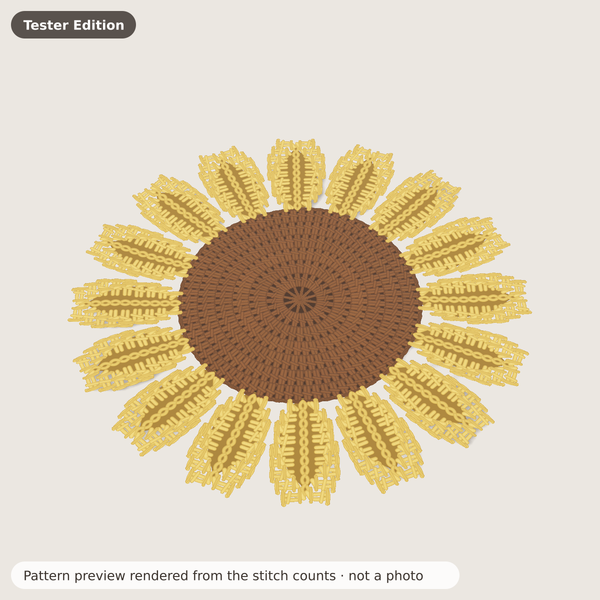 Sunflower Petal Placemat: Pattern preview rendered from the stitch counts · not a photo